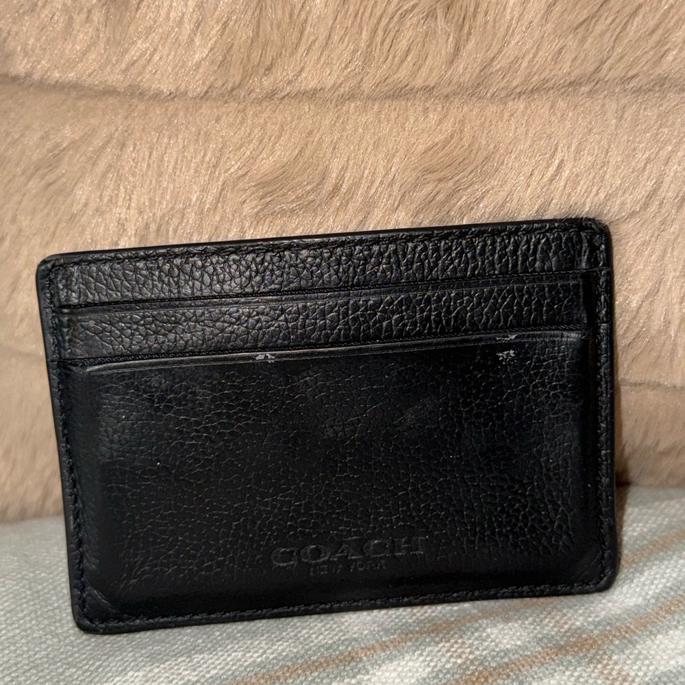 Coach Black Textured Leather Clip Card Holder
